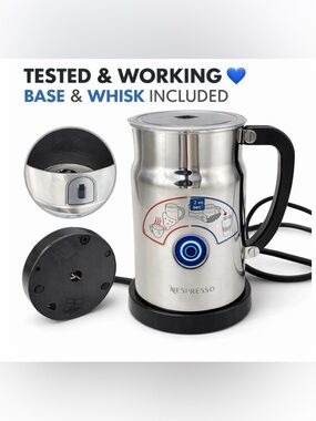 Nespresso Aeroccino Milk Frother Stainless Hot Cold Foam Maker W/Base Tested